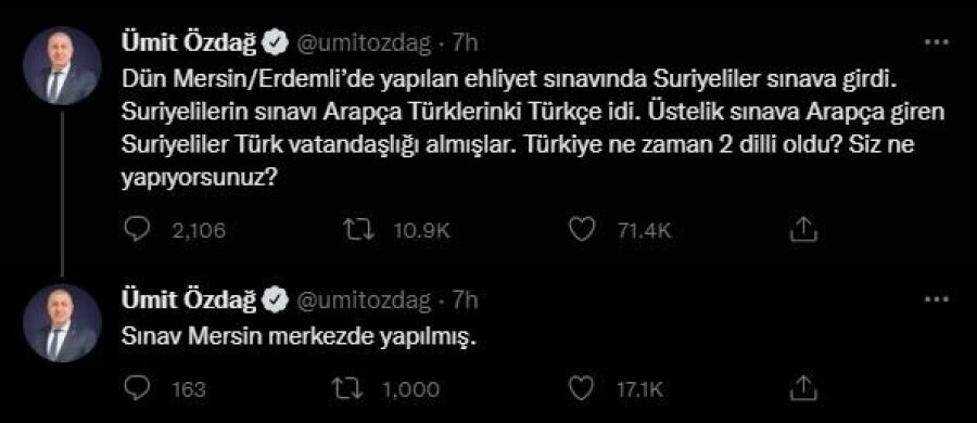 ÜMİT ÖZDAĞ'IN TWEET'İNE İLİŞKİN MERSİN VALİLİĞİN'DEN BASIN AÇIKLAMASI YAPILDI